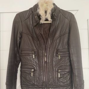Aqua Genuine Leather Moto Jacket